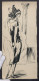 Handzeichnung Elegante Dame Im Abendkleid Mit Pelzmantel Und Schleifenhut, 17 X 37cm  - Zeichnungen