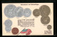 Präge-AK Vereinigte Staaten Von Nordamerika, Dollar Und Cent, Nationalflagge  - Münzen (Abb.)
