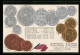AK Grossbritannien, Münz-Geld, Währungstabelle, Nationalflagge  - Monedas (representaciones)