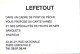*Carte Visite Restaurant - Lefetout à Lerouville (55) - Visiting Cards