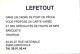 *Carte Visite Restaurant - Lefetout à Lerouville (55) - Tarjetas De Visita