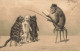 SINGE #FG56652 UN SINGE FAIT LA LECTURE A 3 BEAUX CHATS - Scimmie