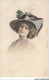 AS#BFP1-0180 - FANTAISIE - Jeune Femme Portant Un Chapeau Avec Des Plumes PORTRAIT - Mujeres