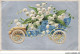 AS#BFP1-0240 - AUTOMOBILE - Voiture Fleurie Avec Du Myosotis Et Du Muguet - Carte Gaufrée - Busse & Reisebusse