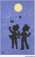 AV-BFP2-0309 - SILHOUETTES - Deux Enfants Et Deux Papillons Dans Une Nuit étoilée - Scherenschnitt - Silhouette