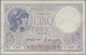 Delcampe - France: Banque De France, Set With 6 Banknotes, Series 1917-1933, With 3x 5 Fran - 1955-1959 Overprinted With ''Nouveaux Francs''