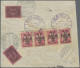 Albania: 1913, 20 Pa Rose 'double Eagle', Horizontal Strip Of 4, Tied By Violet - Albanië