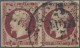 France: 1853 Napoleon 1fr. Carmine, Horizontal Pair, Used And Cancelled By "DS2" - Gebraucht