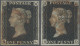 Great Britain: 1840 Two Singles 1d. Black Lettered Q-L Resp. R-D, Each With Red - Oblitérés