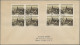 Liechtenstein: 1949, 5 Rp. Farbänderung In 2 Zentr. Gest. 4er-Blocks Auf Brief D - Lettres & Documents