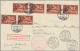 Schweiz: 1935, Flugpost 10 Auf 15 Rp. Rot/gelboliv, Drei Waagerecht Paare Als At - Lettres & Documents