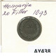 20 FILLER 1893 HUNGRÍA HUNGARY Moneda #AY438.E.A - Hongrie