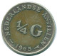 1/4 GULDEN 1965 ANTILLES NÉERLANDAISES ARGENT Colonial Pièce #NL11329.4.F.A - Antilles Néerlandaises