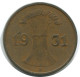 1 REICHSPFENNIG 1931 A ALEMANIA Moneda GERMANY #AE240.E.A - 1 Reichspfennig