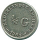 1/4 GULDEN 1963 NIEDERLÄNDISCHE ANTILLEN SILBER Koloniale Münze #NL11247.4.D.A - Niederländische Antillen