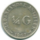 1/4 GULDEN 1967 ANTILLAS NEERLANDESAS PLATA Colonial Moneda #NL11595.4.E.A - Antille Olandesi