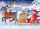 PÈRE NOËL Bonne Année Noël CERF Vintage Carte Postale CPSM #PBB210.A - Santa Claus