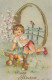 PASQUA BAMBINO CONIGLIO UOVO Vintage Cartolina CPA #PKE333.A - Easter