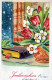 Bonne Année Noël FLEURS Vintage Carte Postale CPSMPF #PKD112.FR - New Year