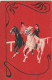 WA 4- COUPLE DE CAVALIERS - PROMENADE A CHEVAL - DECOR ARABESQUE  ART NOUVEAU - ILLUSTRATEUR - 2 SCANS - 1900-1949