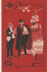 WA 4- COUPLE ET MAITRE D' HOTEL , SERVEUR - SORTIE AU RESTAURANT - DECOR ARABESQUE  ART NOUVEAU - ILLUSTRATEUR - 2 SCANS - 1900-1949