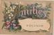 WA 14-(07) AMITIES DE FELINES - CARTE FANTAISIE  AVEC BOUQUET DE MUGUET ET HOUX - NOEUD TRICOLORE - 2 SCANS - Other & Unclassified