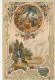 WA 16  - CARTE GAUFREE AVEC ARABESQUES STYLE ART NOUVEAU - MEDAILLON AVEC COUPLE DE COLOMBES ET DAHLIAS - STATUE CUPIDON - Other & Unclassified