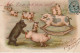 YO Nw29- JEUX COCHONS , PORCELETS HUMANISES : BASCULE , BROUETTE - 2 SCANS - Pigs