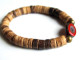 Bracelet Homme D'été, Bijou Unisexe Rustique Nomade, Bois De Coco Naturel, Perle Verre Rouge, Bijou Surf, Bijou Pirate, - Armbanden