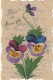 ZA 4- " VOEUX DE NOUVEL AN " - CARTE CELLULOID PEINTE AVEC FLEURS : PENSEES - 2 SCANS - New Year