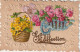 ZA 6- " GAGE D' AFFECTION " - CARTE FANTAISIE GAUFREE AVEC AJOUT DE CHROMO : CARRIOLE DE ROSES ET PANIER FLEURI  - Autres & Non Classés