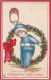 Z+ 5- CHRISTMAS GREETINGS - ENFANT FRAPPANT A LA PORTE AVEC COURONNE DE HOUX - CARTE GAUFREE - Andere & Zonder Classificatie