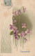 Z+ 6- " SOUVENIR " - CARTE FANTAISIE GAUFREE - FLEURS : VIOLETTES - DECOR STYLE ART NOUVEAU - 2 SCANS - Andere & Zonder Classificatie