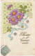 Z+ 6- " BONNE ET HEUREUSE ANNEE " - CARTE FANTAISIE GAUFREE - FLEURS ET TREFLES - COEURS DORES - 2 SCANS - New Year