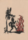 Z+ Nw 33- LUTIN QUI DANSE PRES DU FEU AU MILIEU DE LA FORET - HIBOU , CHOUETTE - SILHOUETTE  - Silhouette - Scissor-type