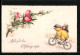 Lithographie Ostergruss, Osterküken Auf Einem Fahrrad  - Pascua