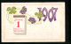 AK Jahreszahl 1907, Blumen Und Kleeblätter, Kalenderblatt 1. Janvier  - Sonstige & Ohne Zuordnung