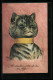 Künstler-AK Sign. Louis Wain: Katze Mit Stehkragen  - Chats