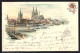 Lithographie Köln, Ortspartie, Panorama Von Deutz Aus, Mit Brücke, Wappen  - Koeln