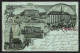 Lithographie Chemnitz, Bahnhof, Rathaus, Staatslehranstalt & St. Nicolaikirche  - Chemnitz