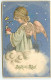 N°20624 - Carte Gaufrée - Joyeux Noël - Ange Sur Un Nuage Avec Des Papillons - Otros & Sin Clasificación