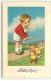 N°22828 - Carte Gaufrée - Pâques - Fröhliche Ostern - Garçon Avec Des Poussins - Ostern