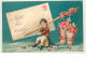 N°16247 - Carte Gaufrée - Mille Bons Baisers - Garçon Tenant Un Crayon Décoré De Fleurs - Carte Postale - Deltiologie - Autres & Non Classés