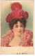 N°21652 - Carte Avec Petites Perles - Femme Portant Un Chapeau Rouge Et Un Collier De Perles - Frauen