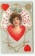 N°19469 - Carte Gaufrée - To My Valentine Queen Of My Heart - Portrait D'une Jeune Femme Entourée De Cartes à Jouer - Valentine's Day