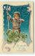 N°21688 - Carte Gaufrée - Garçon Soufflant Dans Une Trompette Sous La Neige - Neujahr