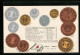 AK Japan, Münzen, Flagge, Werttabelle Yen  - Monedas (representaciones)