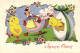 Carte à Système Joyeuses Paques  Poussins Jeune Fille Fleurs  Pailletée RV - A Systèmes