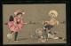 AK Zwei Jungen Auf Steckenpferden Und Mädchen Mit Puppe  - Used Stamps
