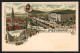 Lithographie Freiburg I. B., Hotel Victoria In Der Eisenbahnstrasse, Kirche, Bertholdsbrunnen Mit Kaiserstrasse  - Freiburg I. Br.